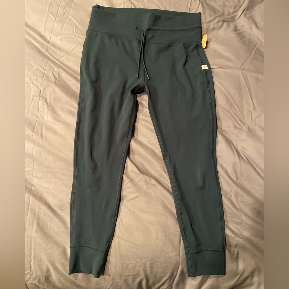 Vuori Daily High Rise Drawstring Tie Cuffed Hem 7/8 Length Leggings Teal Medium